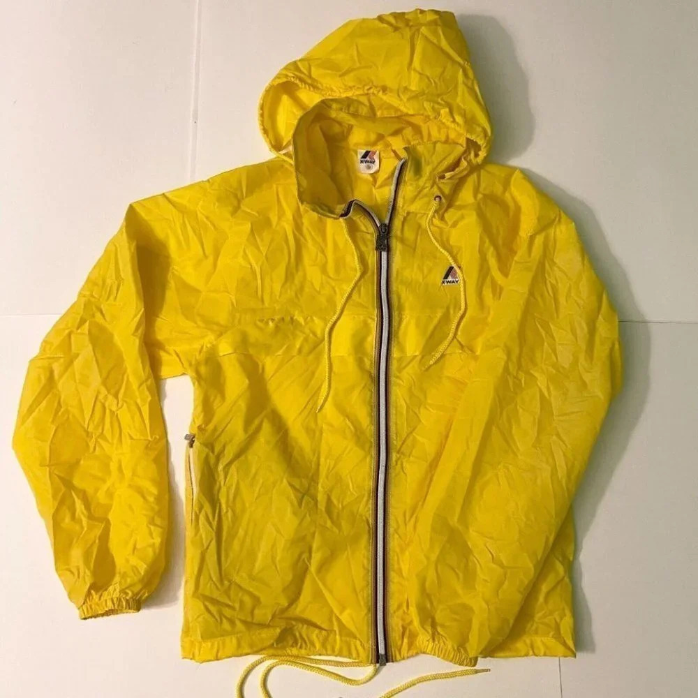 Vintage K Way Yellow Windbreaker Size 5 Packable Raincoat Jacket Unisex